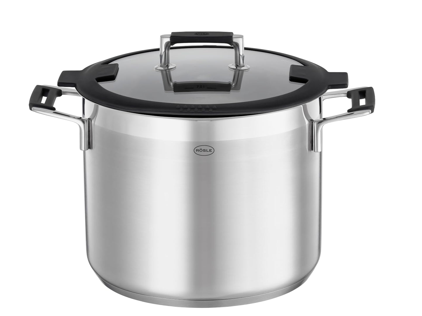 RÖSLE SILENCE PRO Batería de Cocina de 4 piezas, Juego de Ollas Universal con 3 Ollas y 1 Cacerola, Acero Inoxidable 18/10, Tapa de Cristal Apto para Inducción y Lavavajillas