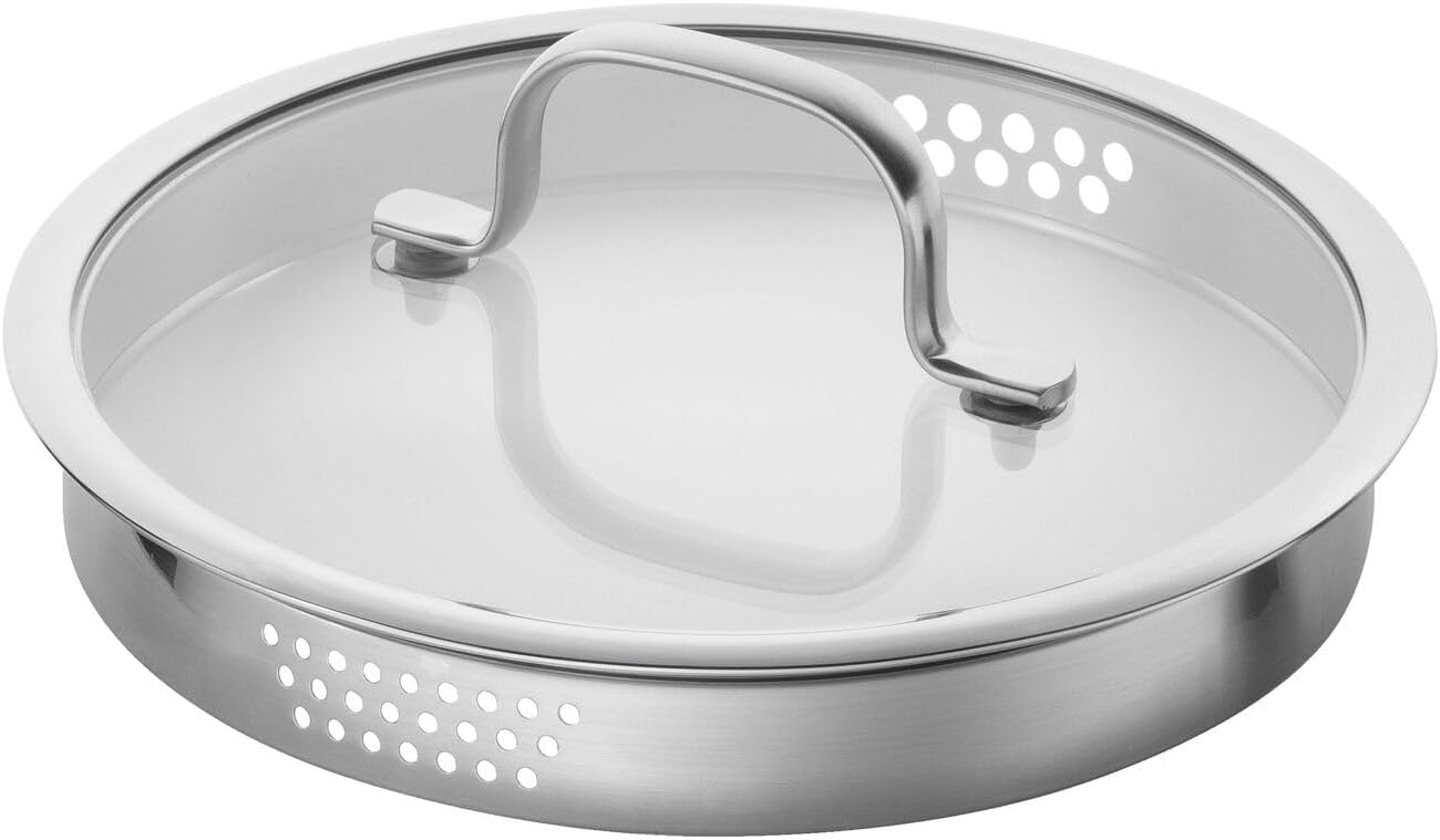 ZWILLING TrueFlow - Batería de cocina (5 piezas, con colador integrado en la tapa de cristal, apta para inducción, sin revestimiento, acero inoxidable)