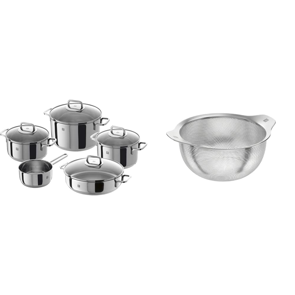 ZWILLING Batería de Cocina de 5 Piezas, 4 Tapas, Apto para Inducción, Acero Inoxidable, Passion, Color Gris Brillante, Ø 16cm, Ø 20 cm, Ø 24 cm, Ø 28 cm
