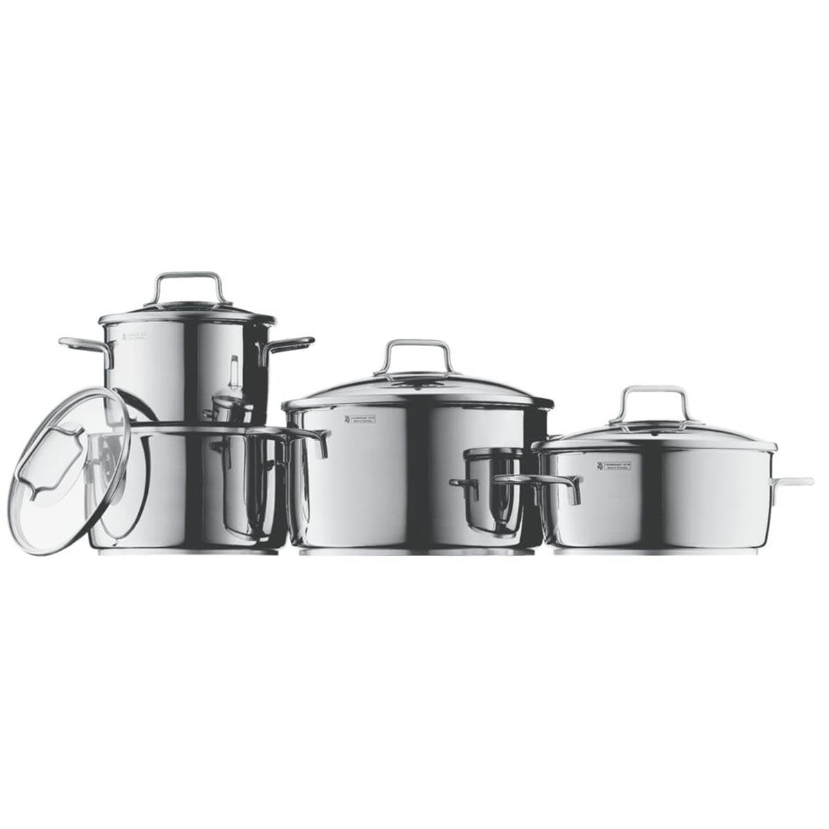 WMF Astoria Batería de Cocina (5 Piezas), Cristal, Acero Inoxidable Cromargan, Apta para Todo Tipo de cocinas Incluso inducción