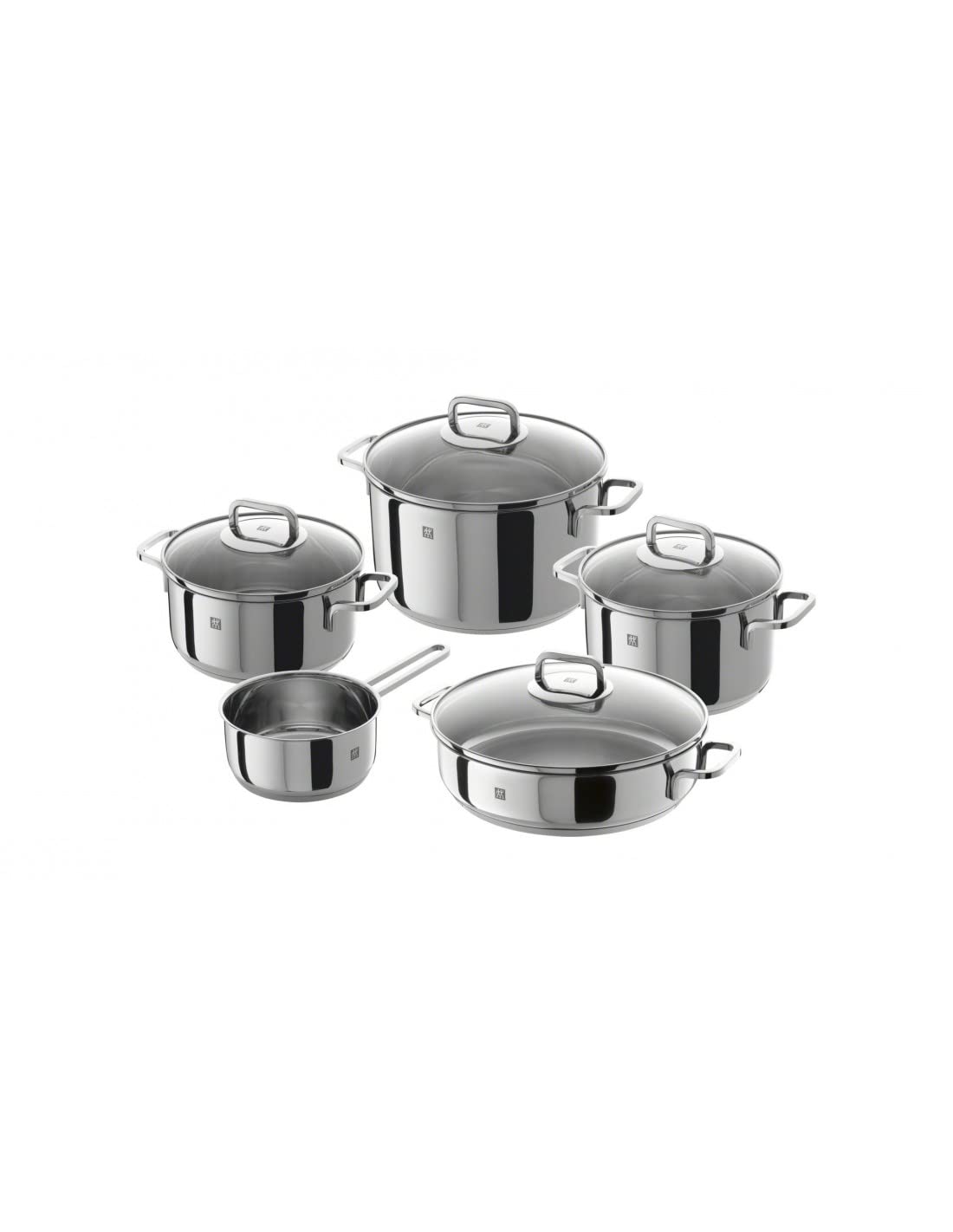 ZWILLING Batería de Cocina de 5 Piezas, 4 Tapas, Apto para Inducción, Acero Inoxidable, Passion, Color Gris Brillante, Ø 16cm, Ø 20 cm, Ø 24 cm, Ø 28 cm