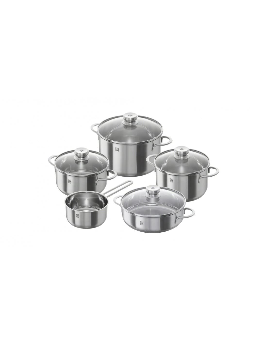 ZWILLING Batería de Cocina de 5 Piezas, 4 Tapas, Apto para Inducción, Acero Inoxidable, Passion, Color Gris Brillante, Ø 16cm, Ø 20 cm, Ø 24 cm, Ø 28 cm
