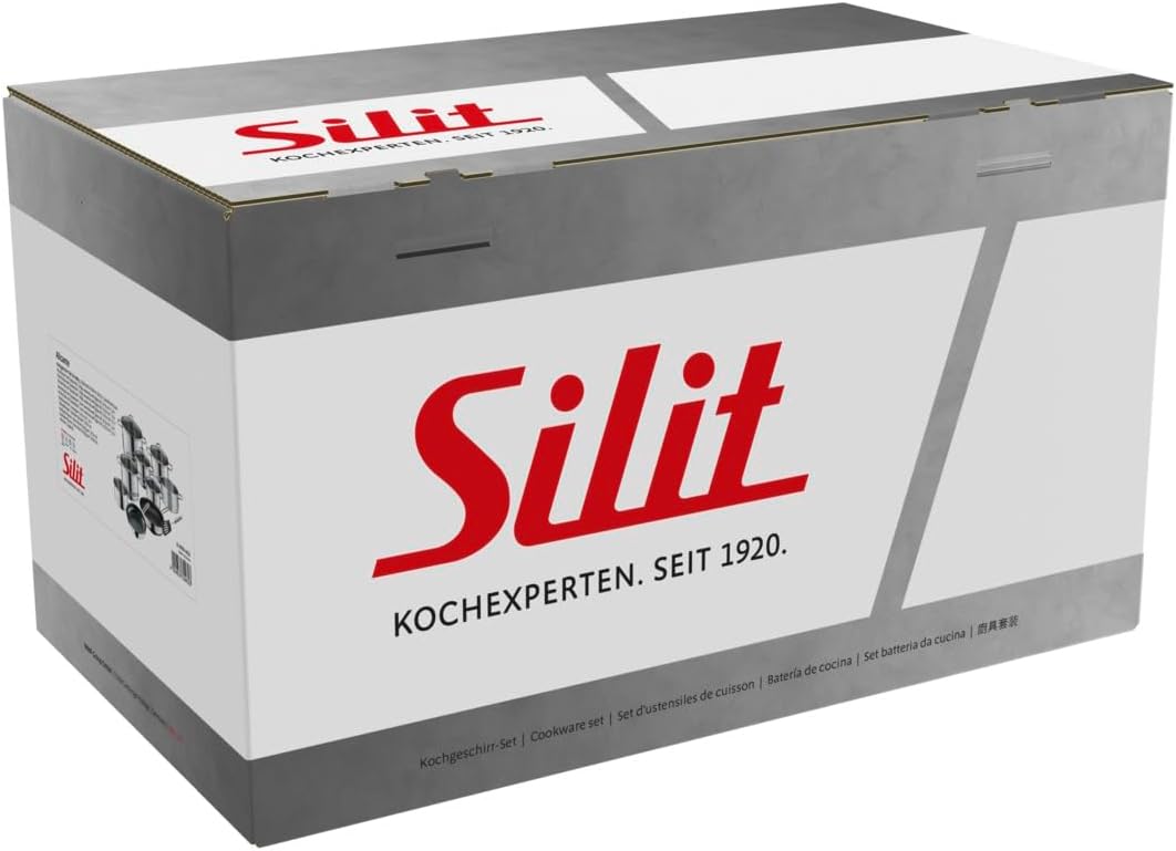 Silit Alicante - Juego de ollas de inducción (10 piezas, con tapa de cristal, acero inoxidable pulido, sin revestimiento)