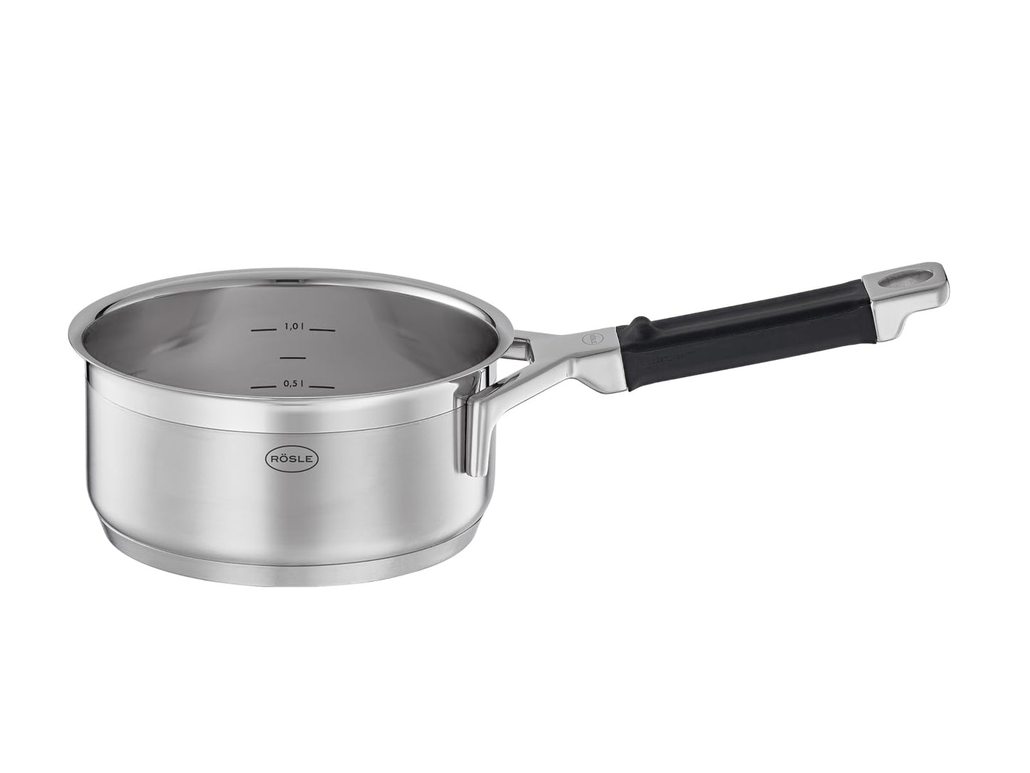 RÖSLE SILENCE PRO Batería de Cocina de 4 piezas, Juego de Ollas Universal con 3 Ollas y 1 Cacerola, Acero Inoxidable 18/10, Tapa de Cristal Apto para Inducción y Lavavajillas
