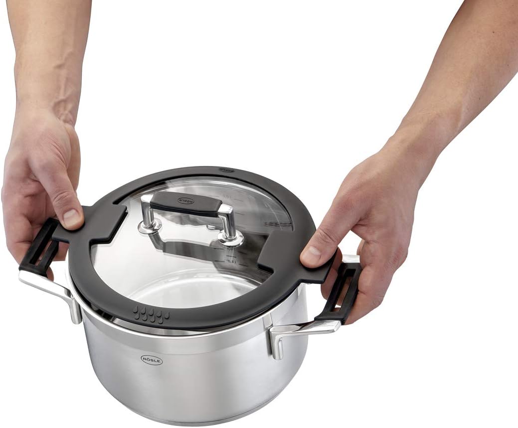 RÖSLE SILENCE PRO Batería de Cocina de 4 piezas, Juego de Ollas Universal con 3 Ollas y 1 Cacerola, Acero Inoxidable 18/10, Tapa de Cristal Apto para Inducción y Lavavajillas