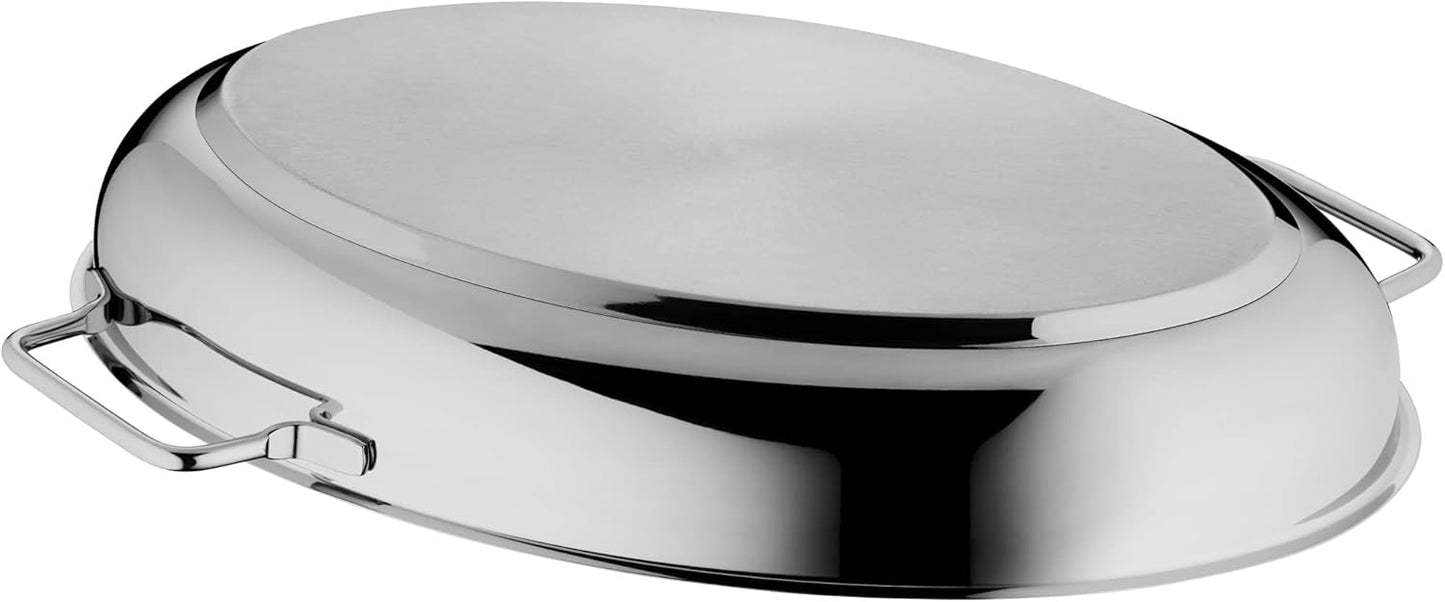 WMF asadera con tapa, apta para horno, asadera de inducción de 8,5 litros, acero inoxidable Cromargan, tapa de inducción, 41 x 28,5 x 18 cm