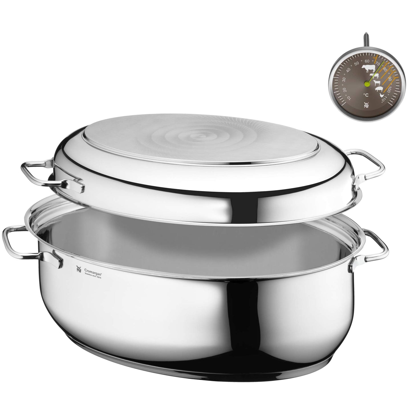 WMF asadera con tapa, apta para horno, asadera de inducción de 8,5 litros, acero inoxidable Cromargan, tapa de inducción, 41 x 28,5 x 18 cm