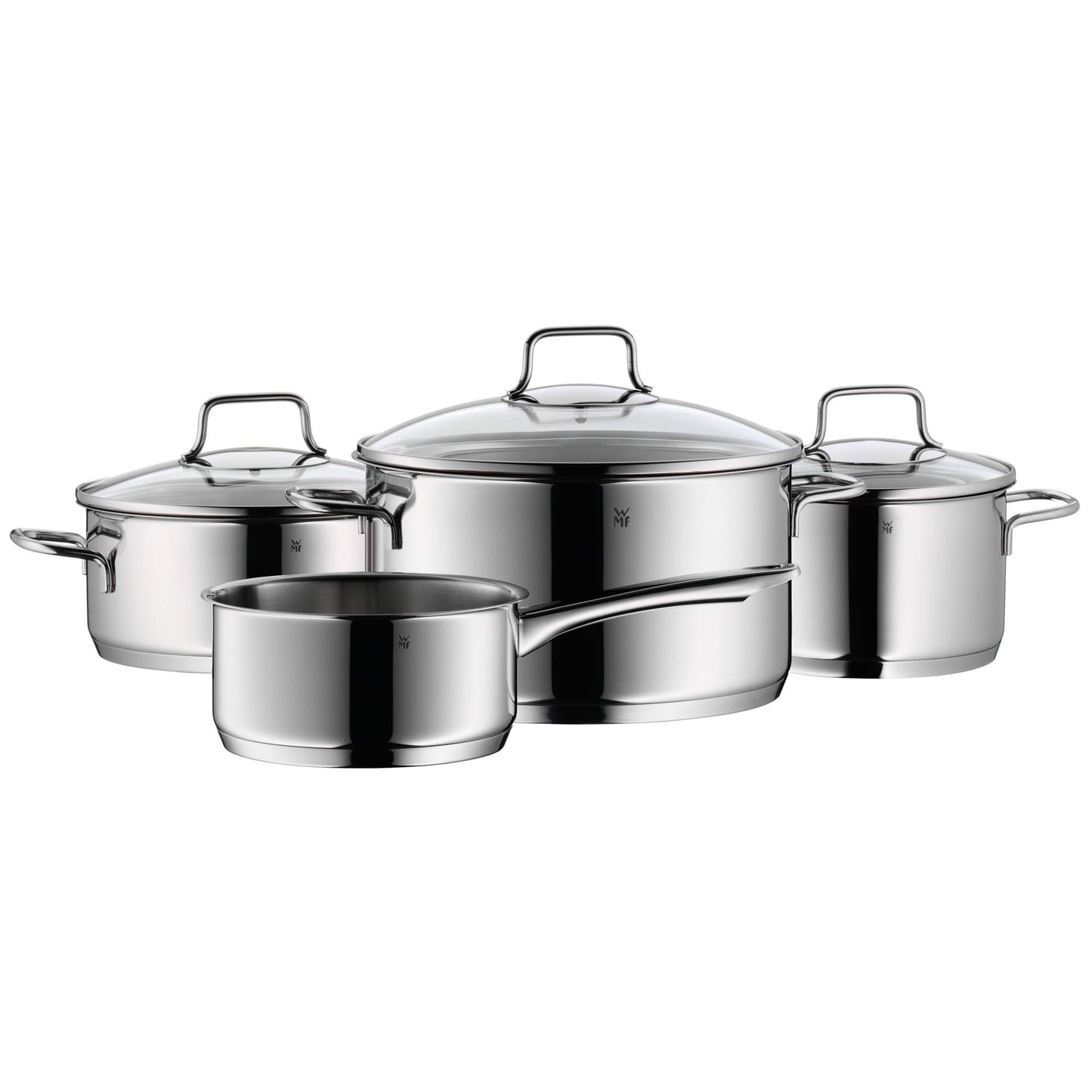 WMF Astoria Batería de Cocina (5 Piezas), Cristal, Acero Inoxidable Cromargan, Apta para Todo Tipo de cocinas Incluso inducción