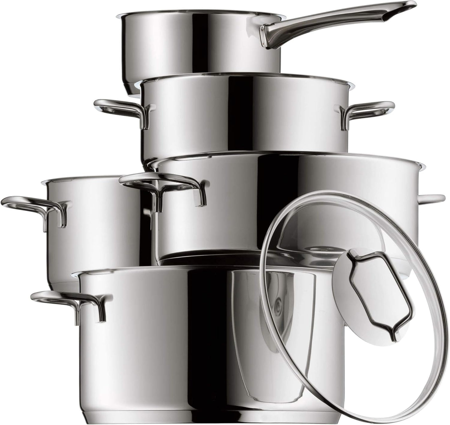 WMF Astoria Batería de Cocina (5 Piezas), Cristal, Acero Inoxidable Cromargan, Apta para Todo Tipo de cocinas Incluso inducción