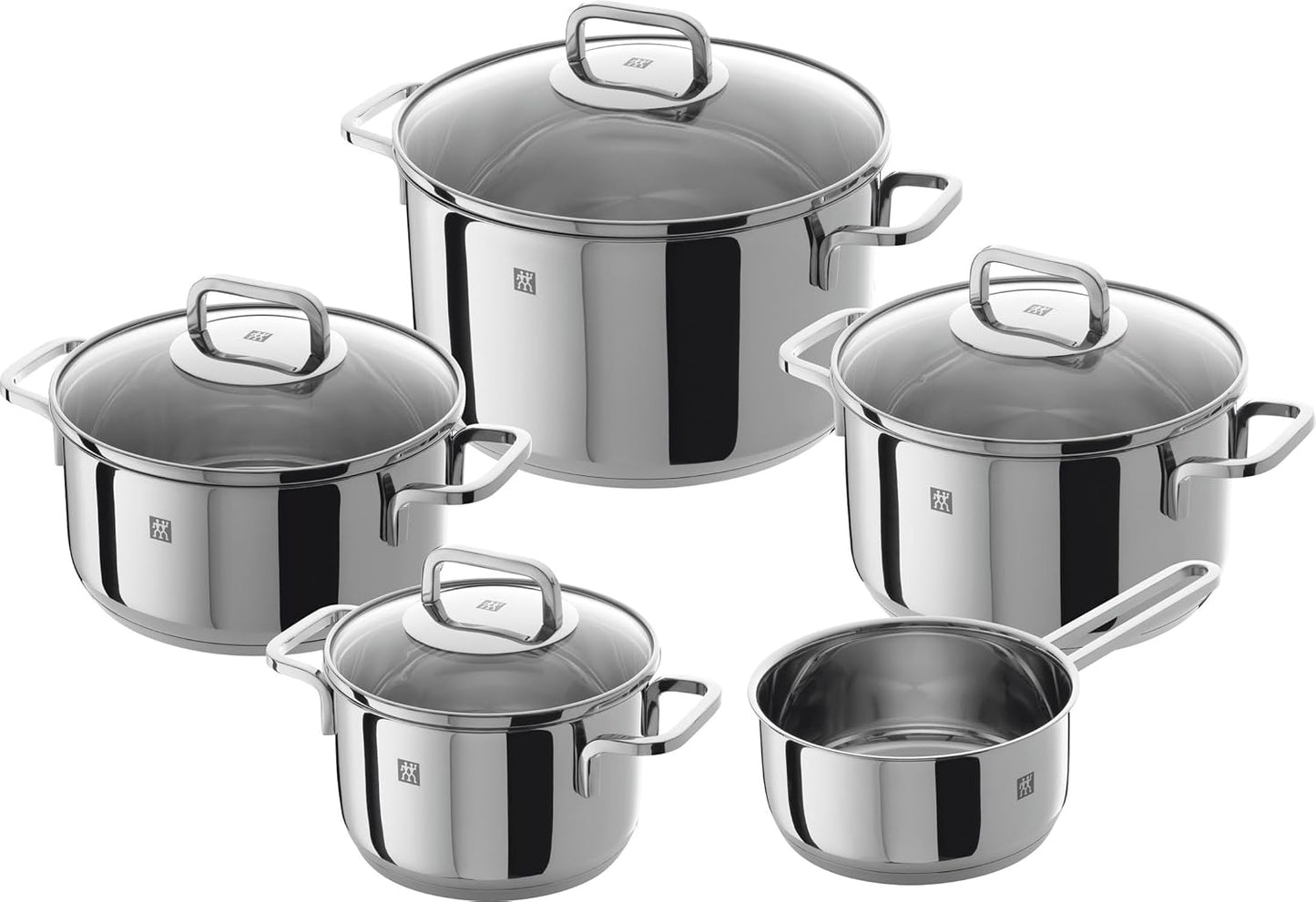 ZWILLING Juego de ollas de 5 Piezas, 4 Tapas, Apto para Inducción, Acero Inoxidable, Quadro