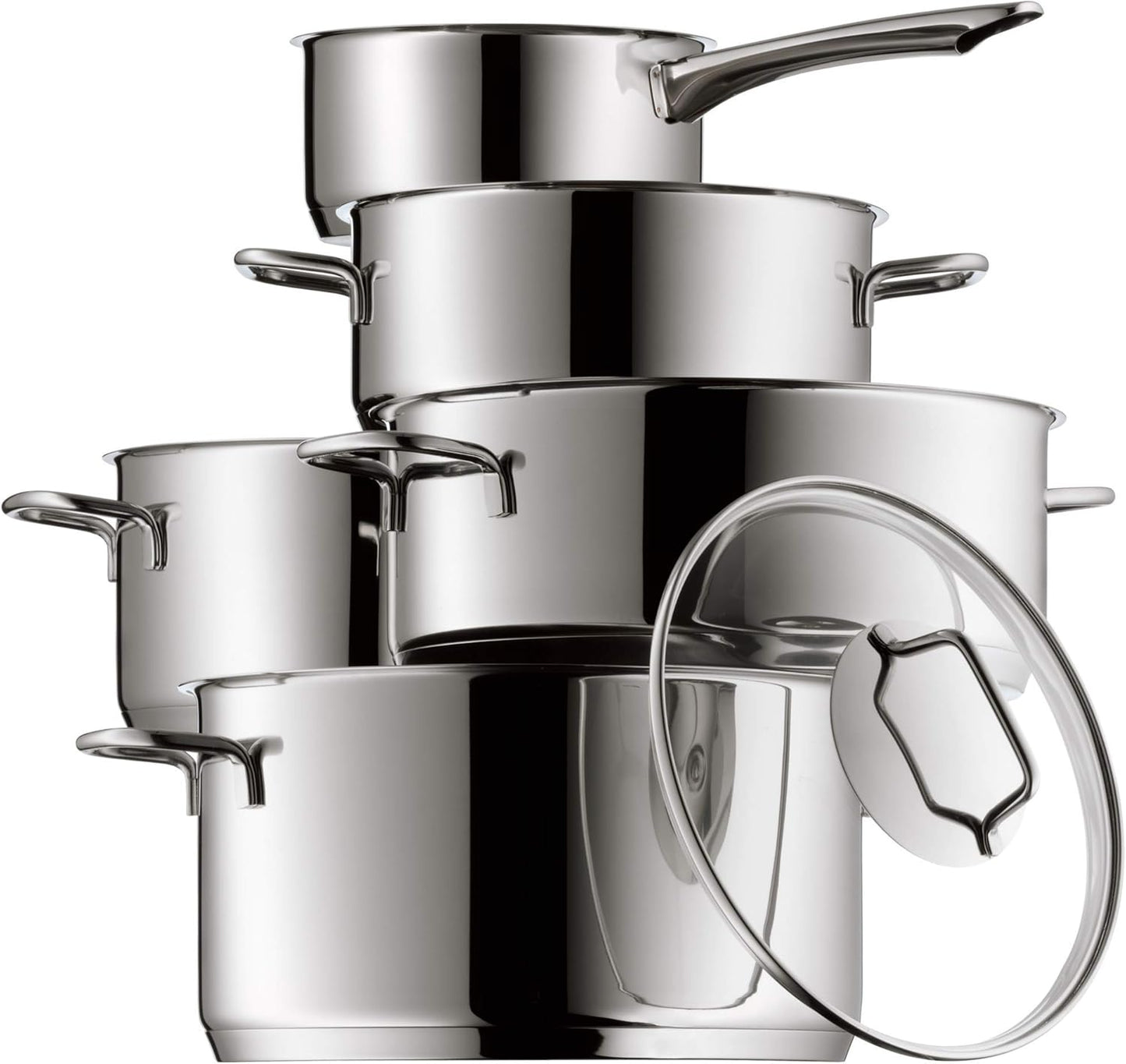 WMF Astoria Batería de Cocina (5 Piezas), Cristal, Acero Inoxidable Cromargan, Apta para Todo Tipo de cocinas Incluso inducción