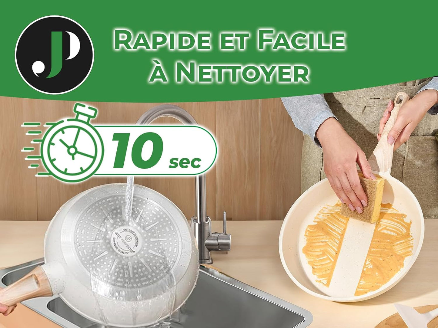 Just Perfecto Juego de Ollas y Sartenes Cocina Antiadherentes 21 Piezas, Batería de Cocina Antiadherentes Aluminio, para Todas las Cocinas, Incluso Inducción, Ollas Cocina con Tapas (21 Pcs Biege)