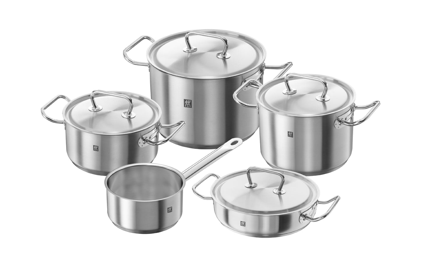 ZWILLING Batería de Cocina de 5 Piezas, 4 Tapas, Apto para Inducción, Acero Inoxidable, Passion, Color Gris Brillante, Ø 16cm, Ø 20 cm, Ø 24 cm, Ø 28 cm