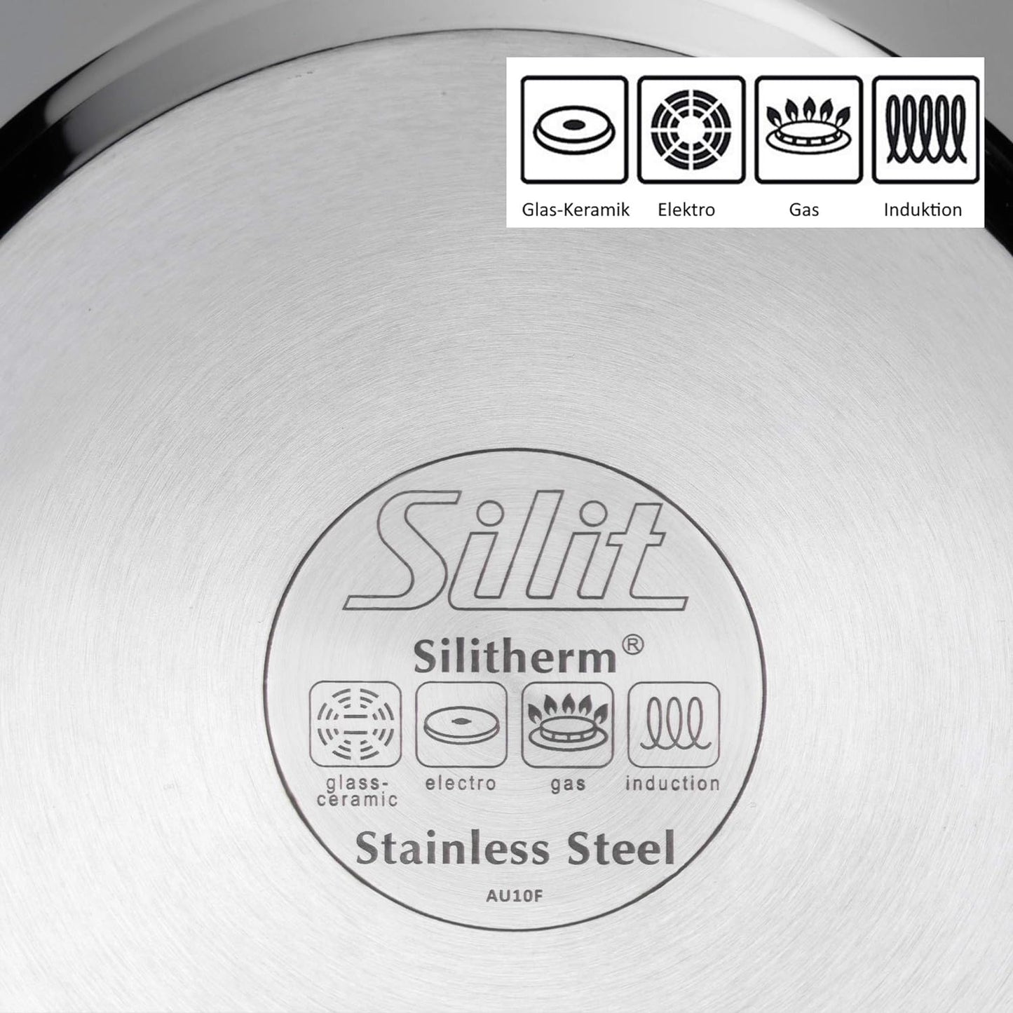 Silit Alicante - Juego de ollas de inducción (10 piezas, con tapa de cristal, acero inoxidable pulido, sin revestimiento)
