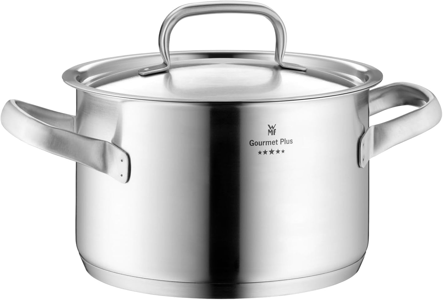 WMF Gourmet Plus - Batería de Cocina 5 Piezas, Acero Inoxidable Apto para Inducción, 1 Cacerola Baja de 20 cm, 3 Cacerolas Altas de 16 cm, 20 cm y 24 cm, 1 Cazo 16 cm con 4 Tapas de Acero Inoxidable