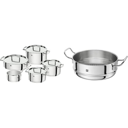 ZWILLING Batería de Cocina de 5 Piezas, 4 Tapas, Apto para Inducción, Acero Inoxidable, Passion, Color Gris Brillante, Ø 16cm, Ø 20 cm, Ø 24 cm, Ø 28 cm