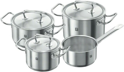 ZWILLING Juego de ollas , 4 piezas, 3 tapas, Apto para la inducción, Acero inoxidable, Twin Classic
