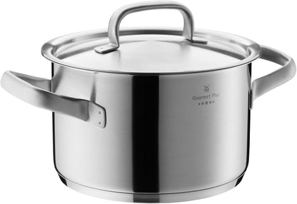 WMF Gourmet Plus - Batería de Cocina 5 Piezas, Acero Inoxidable Apto para Inducción, 1 Cacerola Baja de 20 cm, 3 Cacerolas Altas de 16 cm, 20 cm y 24 cm, 1 Cazo 16 cm con 4 Tapas de Acero Inoxidable