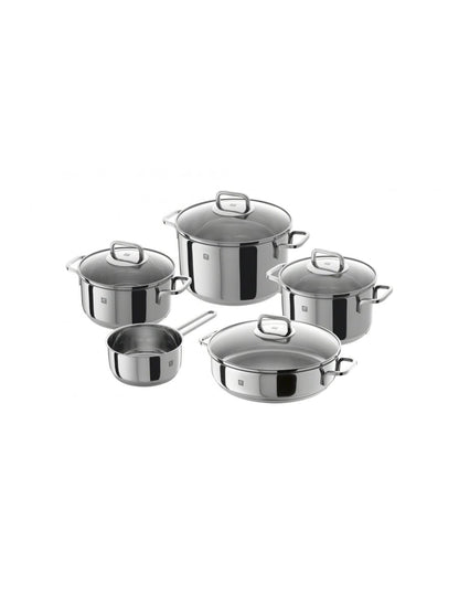 ZWILLING Batería de Cocina de 5 Piezas, 4 Tapas, Apto para Inducción, Acero Inoxidable, Passion, Color Gris Brillante, Ø 16cm, Ø 20 cm, Ø 24 cm, Ø 28 cm