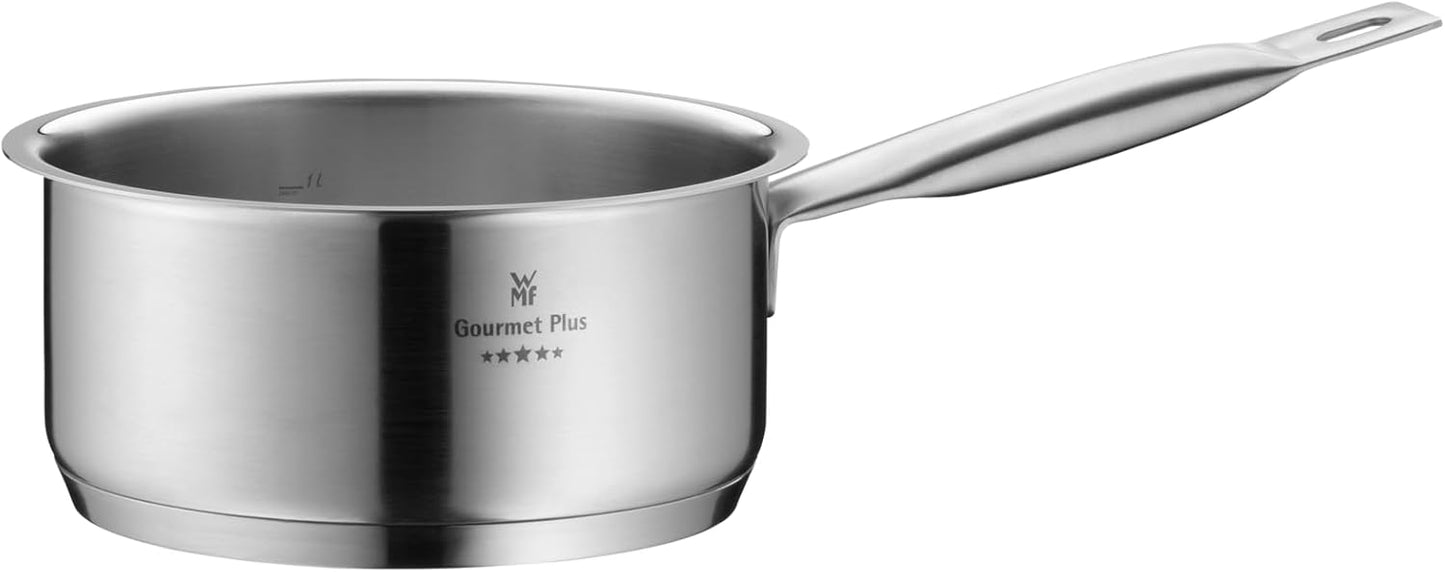 WMF Gourmet Plus - Batería de Cocina 5 Piezas, Acero Inoxidable Apto para Inducción, 1 Cacerola Baja de 20 cm, 3 Cacerolas Altas de 16 cm, 20 cm y 24 cm, 1 Cazo 16 cm con 4 Tapas de Acero Inoxidable