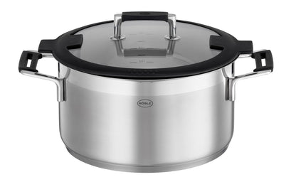 RÖSLE SILENCE PRO Batería de Cocina de 4 piezas, Juego de Ollas Universal con 3 Ollas y 1 Cacerola, Acero Inoxidable 18/10, Tapa de Cristal Apto para Inducción y Lavavajillas