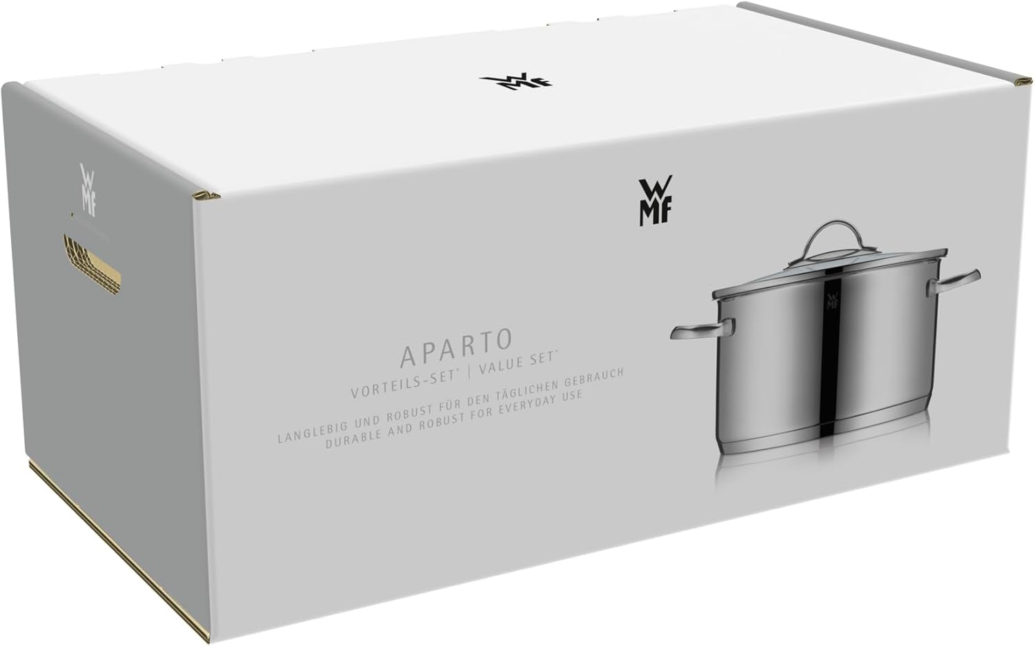 WMF Aparto - Juego de cacerolas para inducción (5 piezas, con tapa de cristal, acero inoxidable Cromargan pulido, sin recubrimiento, aptas para todo tipo de fuegos, sin escala, apto para lavavajillas)