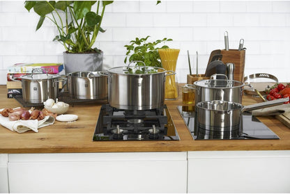 ZWILLING TrueFlow - Batería de cocina (5 piezas, con colador integrado en la tapa de cristal, apta para inducción, sin revestimiento, acero inoxidable)