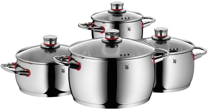 WMF Quaity One - Batería de Cocina 4 Piezas, Acero Inoxidable Apto para Inducción, 3 Cacerolas Altas de 16 cm, 20 cm y 24 cm, 1 Cazo 16 cm con 3 Tapas de Cristal