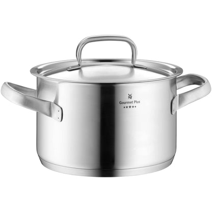 WMF Gourmet Plus - Batería de Cocina 5 Piezas, Acero Inoxidable Apto para Inducción, 1 Cacerola Baja de 20 cm, 3 Cacerolas Altas de 16 cm, 20 cm y 24 cm, 1 Cazo 16 cm con 4 Tapas de Acero Inoxidable