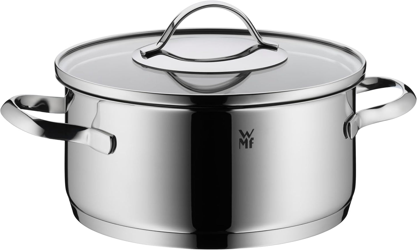 WMF Aparto - Juego de cacerolas para inducción (5 piezas, con tapa de cristal, acero inoxidable Cromargan pulido, sin recubrimiento, aptas para todo tipo de fuegos, sin escala, apto para lavavajillas)