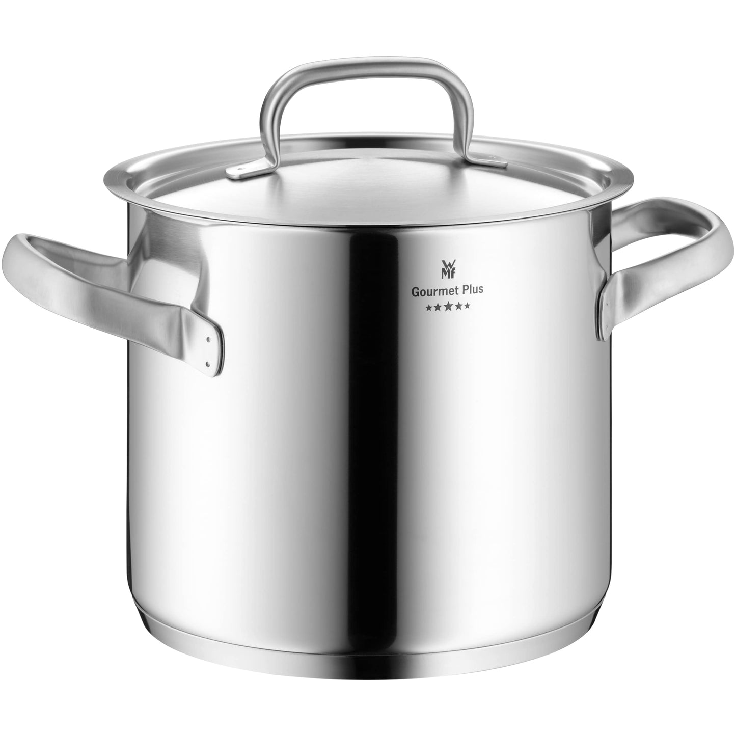 WMF Gourmet Plus - Batería de Cocina 5 Piezas, Acero Inoxidable Apto para Inducción, 1 Cacerola Baja de 20 cm, 3 Cacerolas Altas de 16 cm, 20 cm y 24 cm, 1 Cazo 16 cm con 4 Tapas de Acero Inoxidable