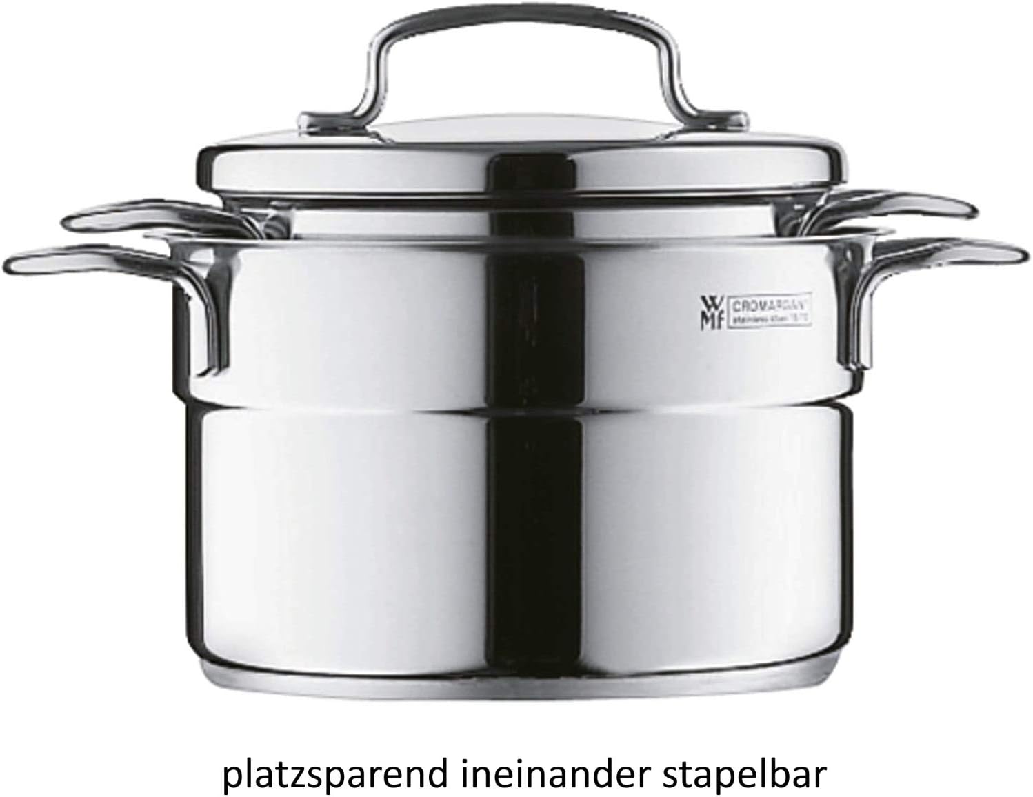 WMF Mini - Batería de Cocina 5 Piezas, Acero Inoxidable Apto para Inducción, 2 Cacerola Baja de 12 cm y 14 cm, 2 Cacerolas Altas de 14 cm y 16 cm , 1 Cazo 14 cm con 4 Tapas de Acero, Apilables