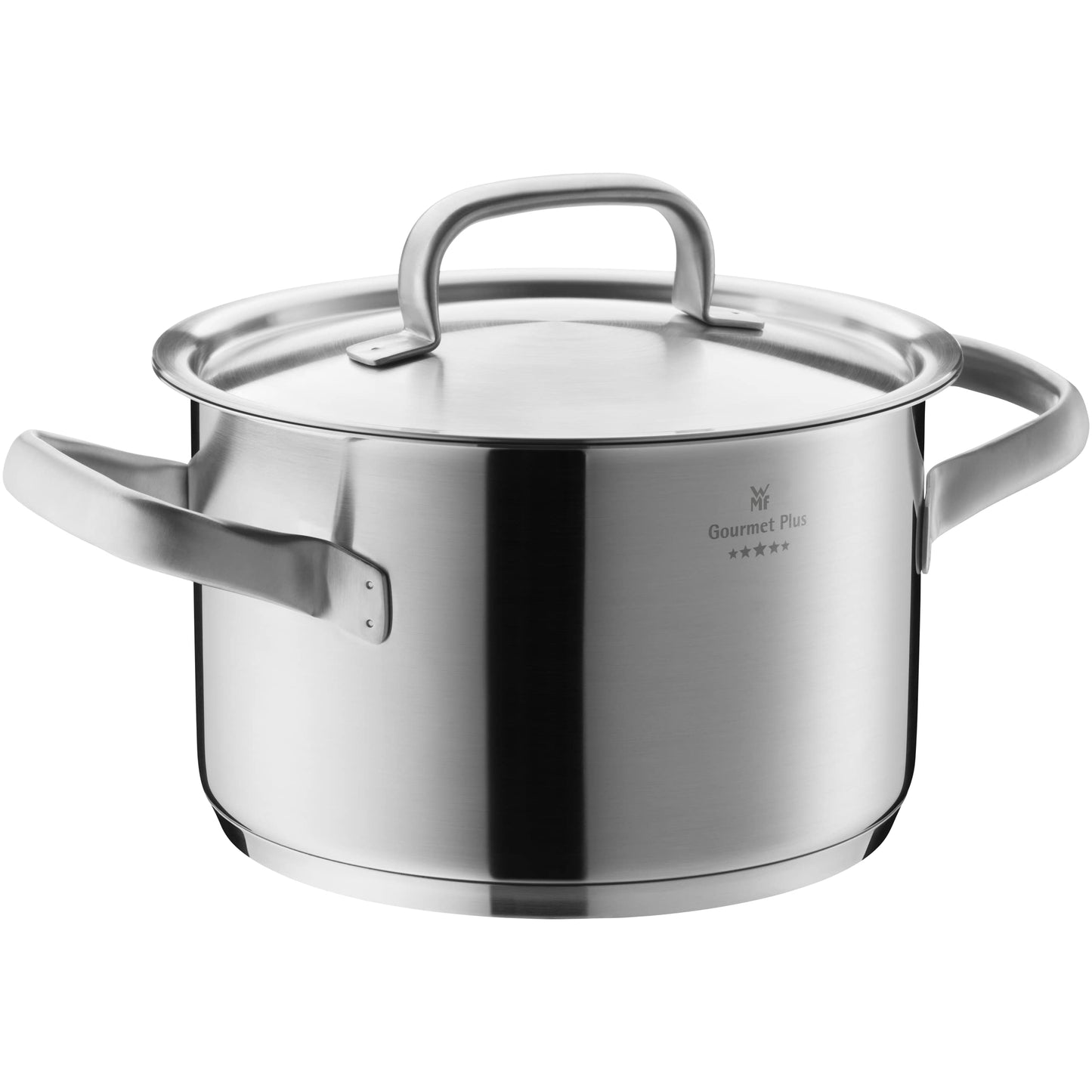 WMF Gourmet Plus - Batería de Cocina 5 Piezas, Acero Inoxidable Apto para Inducción, 1 Cacerola Baja de 20 cm, 3 Cacerolas Altas de 16 cm, 20 cm y 24 cm, 1 Cazo 16 cm con 4 Tapas de Acero Inoxidable