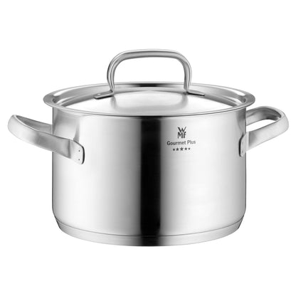 WMF Gourmet Plus - Batería de Cocina 5 Piezas, Acero Inoxidable Apto para Inducción, 1 Cacerola Baja de 20 cm, 3 Cacerolas Altas de 16 cm, 20 cm y 24 cm, 1 Cazo 16 cm con 4 Tapas de Acero Inoxidable