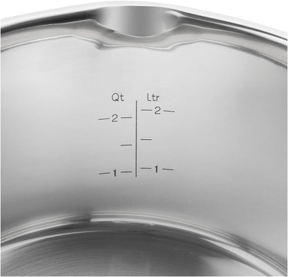 ZWILLING TrueFlow - Batería de cocina (5 piezas, con colador integrado en la tapa de cristal, apta para inducción, sin revestimiento, acero inoxidable)
