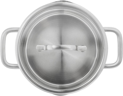 ZWILLING TrueFlow - Batería de cocina (5 piezas, con colador integrado en la tapa de cristal, apta para inducción, sin revestimiento, acero inoxidable)