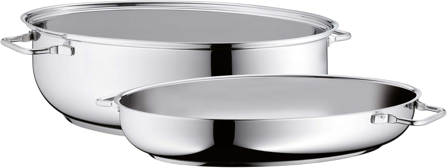 WMF asadera con tapa, apta para horno, asadera de inducción de 8,5 litros, acero inoxidable Cromargan, tapa de inducción, 41 x 28,5 x 18 cm