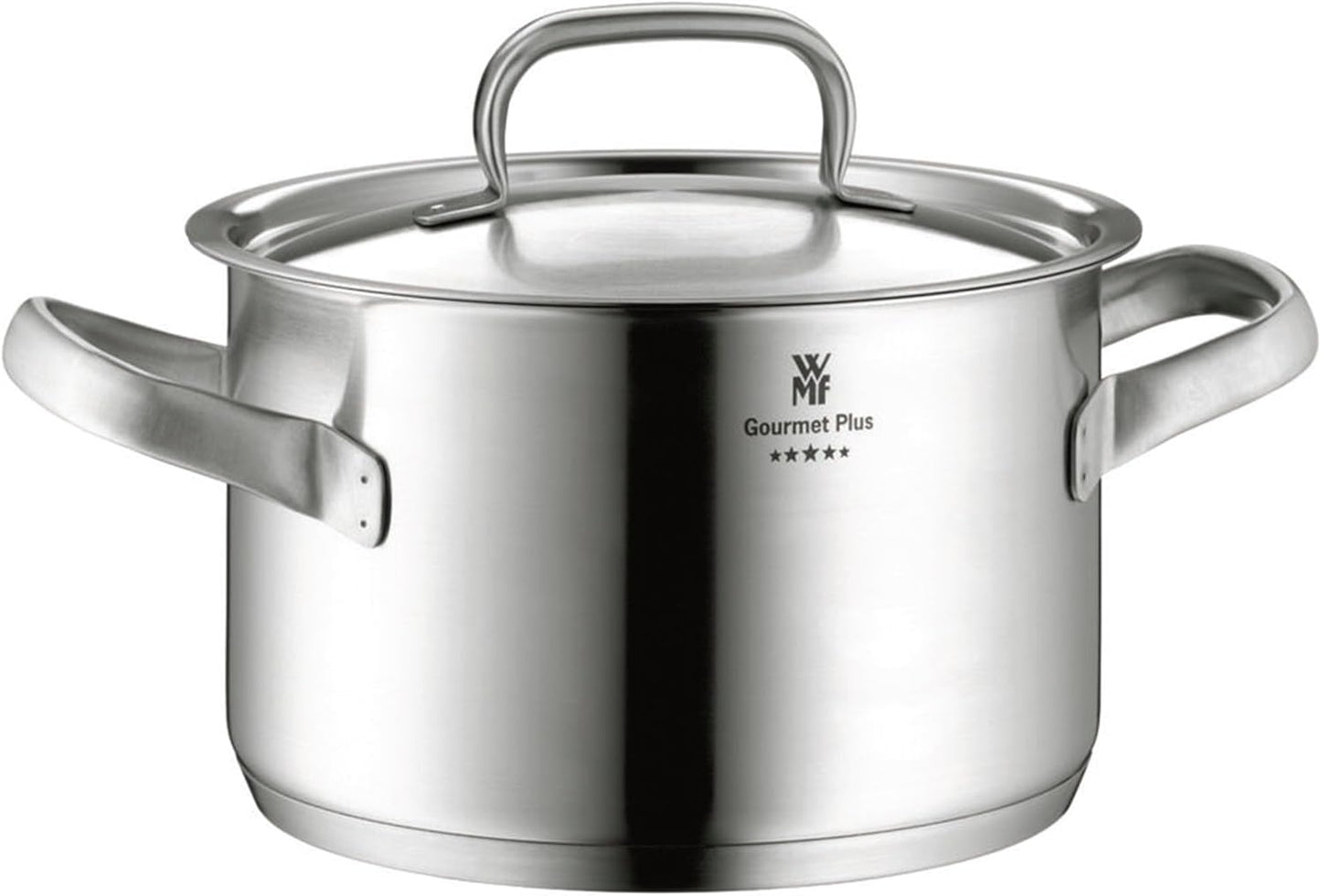 WMF Gourmet Plus - Batería de Cocina 5 Piezas, Acero Inoxidable Apto para Inducción, 1 Cacerola Baja de 20 cm, 3 Cacerolas Altas de 16 cm, 20 cm y 24 cm, 1 Cazo 16 cm con 4 Tapas de Acero Inoxidable