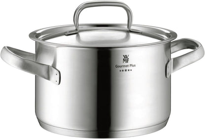 WMF Gourmet Plus - Batería de Cocina 5 Piezas, Acero Inoxidable Apto para Inducción, 1 Cacerola Baja de 20 cm, 3 Cacerolas Altas de 16 cm, 20 cm y 24 cm, 1 Cazo 16 cm con 4 Tapas de Acero Inoxidable