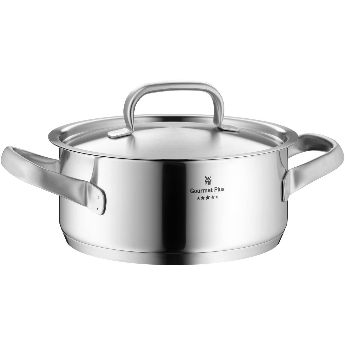 WMF Gourmet Plus - Batería de Cocina 5 Piezas, Acero Inoxidable Apto para Inducción, 1 Cacerola Baja de 20 cm, 3 Cacerolas Altas de 16 cm, 20 cm y 24 cm, 1 Cazo 16 cm con 4 Tapas de Acero Inoxidable