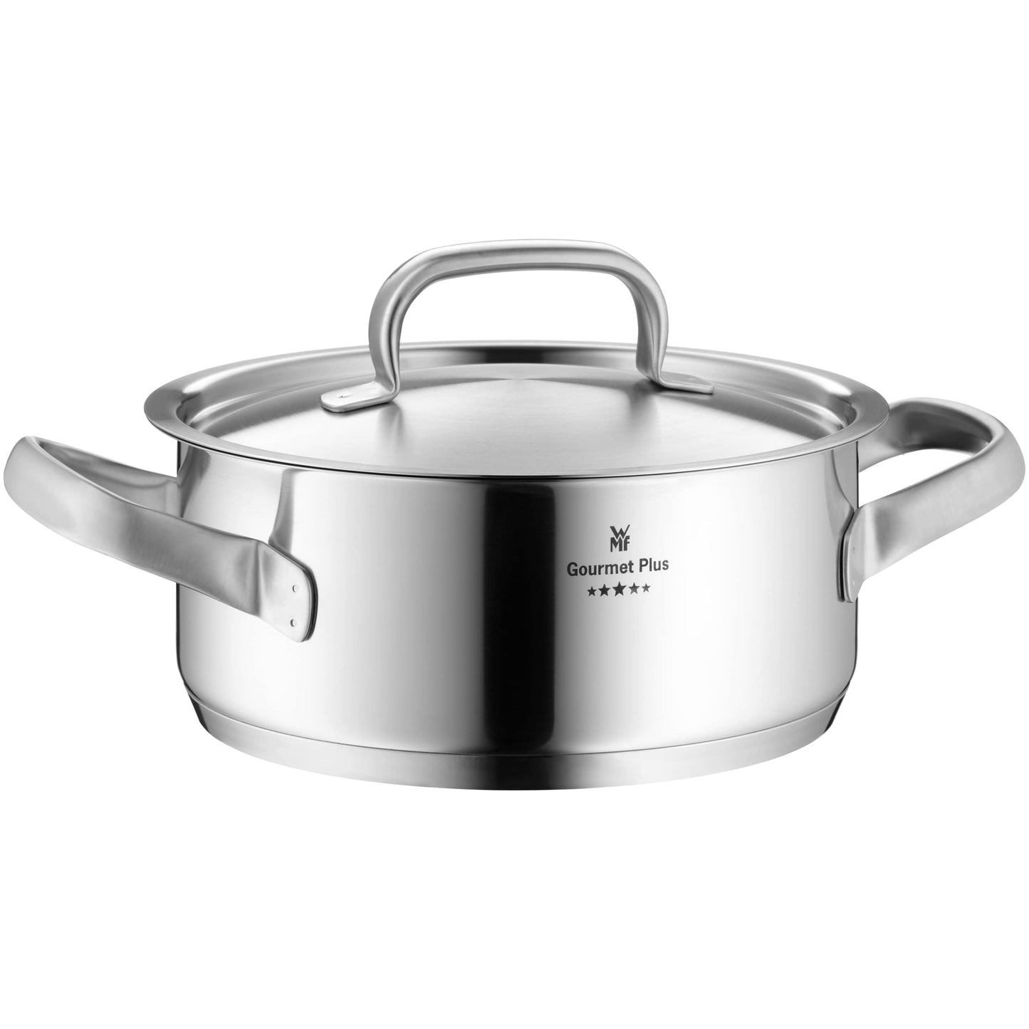 WMF Gourmet Plus - Batería de Cocina 5 Piezas, Acero Inoxidable Apto para Inducción, 1 Cacerola Baja de 20 cm, 3 Cacerolas Altas de 16 cm, 20 cm y 24 cm, 1 Cazo 16 cm con 4 Tapas de Acero Inoxidable