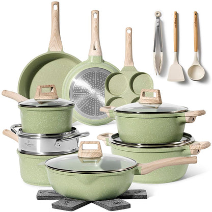 Just Perfecto Juego de Ollas y Sartenes Cocina Antiadherentes 21 Piezas, Batería de Cocina Antiadherentes Aluminio, para Todas las Cocinas, Incluso Inducción, Ollas Cocina con Tapas (21 Pcs Black)