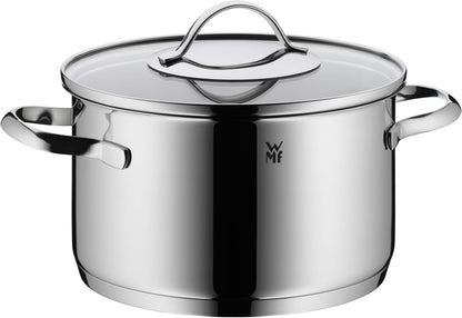 WMF Aparto - Juego de cacerolas para inducción (5 piezas, con tapa de cristal, acero inoxidable Cromargan pulido, sin recubrimiento, aptas para todo tipo de fuegos, sin escala, apto para lavavajillas)