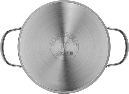 WMF Aparto - Juego de cacerolas para inducción (5 piezas, con tapa de cristal, acero inoxidable Cromargan pulido, sin recubrimiento, aptas para todo tipo de fuegos, sin escala, apto para lavavajillas)