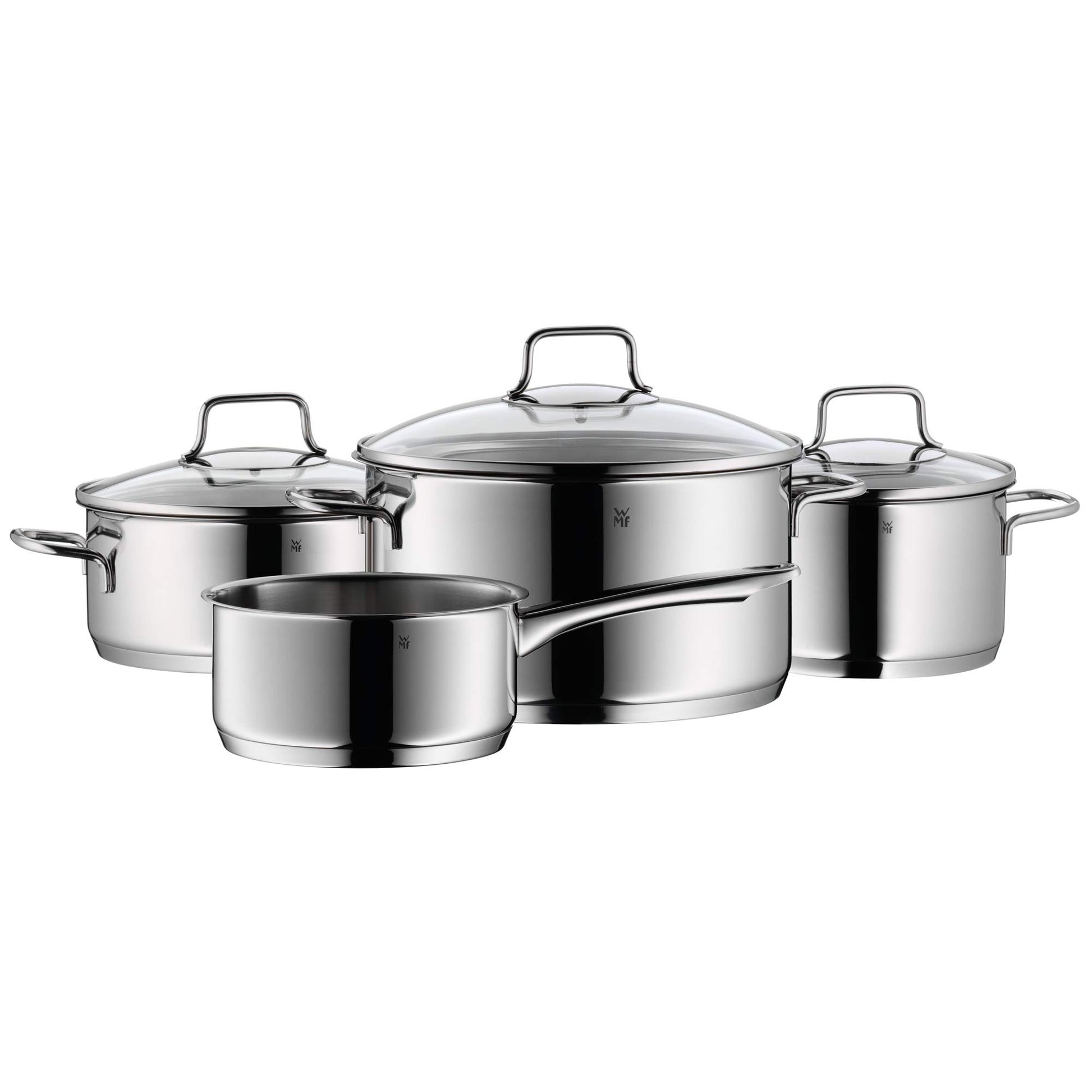 WMF Astoria Batería de Cocina (5 Piezas), Cristal, Acero Inoxidable Cromargan, Apta para Todo Tipo de cocinas Incluso inducción