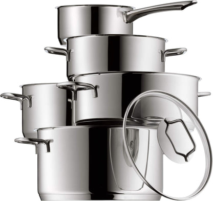 WMF Astoria Batería de Cocina (5 Piezas), Cristal, Acero Inoxidable Cromargan, Apta para Todo Tipo de cocinas Incluso inducción