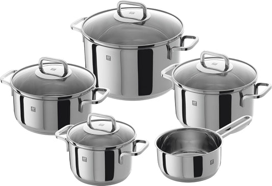 ZWILLING Juego de ollas de 5 Piezas, 4 Tapas, Apto para Inducción, Acero Inoxidable, Quadro