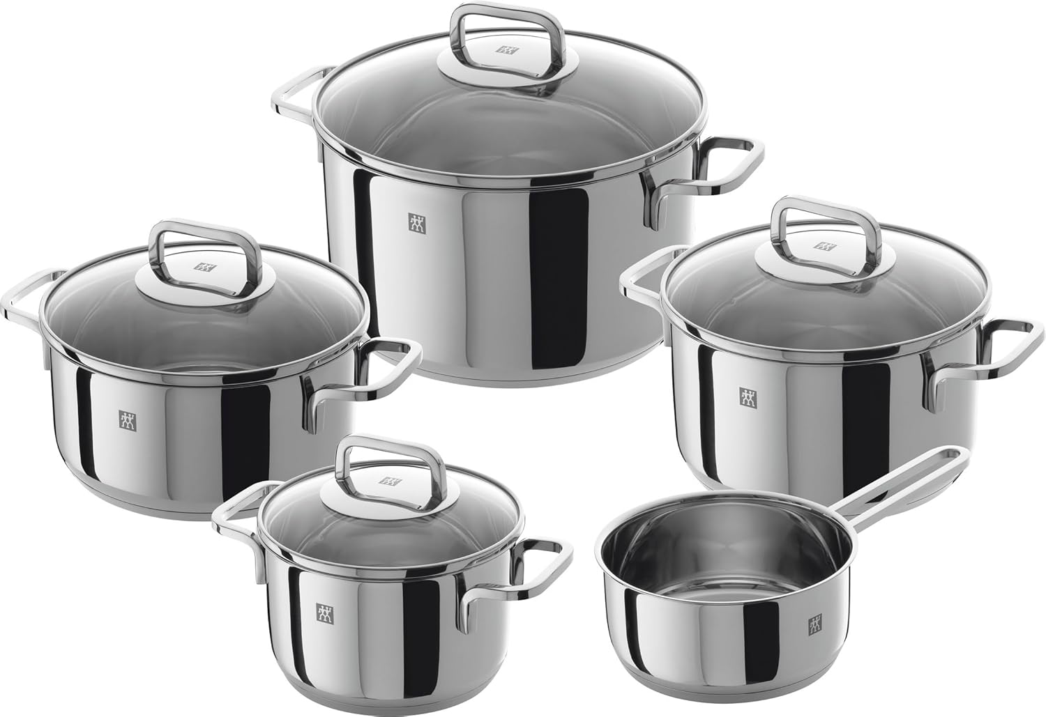 ZWILLING Juego de ollas de 5 Piezas, 4 Tapas, Apto para Inducción, Acero Inoxidable, Quadro