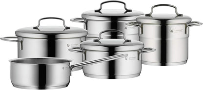 WMF Mini - Batería de Cocina 5 Piezas, Acero Inoxidable Apto para Inducción, 2 Cacerola Baja de 12 cm y 14 cm, 2 Cacerolas Altas de 14 cm y 16 cm , 1 Cazo 14 cm con 4 Tapas de Acero, Apilables