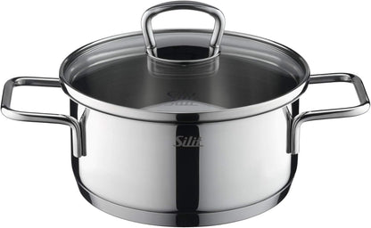 Silit Alicante - Juego de ollas de inducción (10 piezas, con tapa de cristal, acero inoxidable pulido, sin revestimiento)